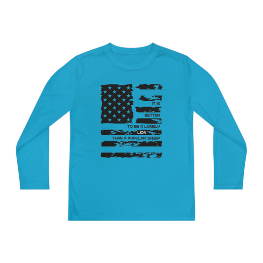 Patriotic, American Flag, Youth Long Sleeve Tee, Front View Aqua