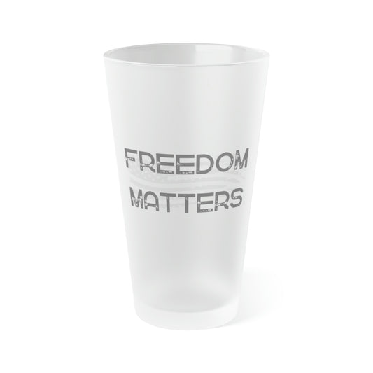 Patriotic Frosted Pint Glass, Freedom Matters, American Flag, Front View