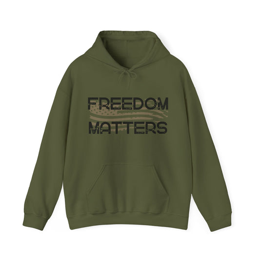 Patriotic, American Flag, Freedom Matters, Hooded Sweatshirt, Front View Army