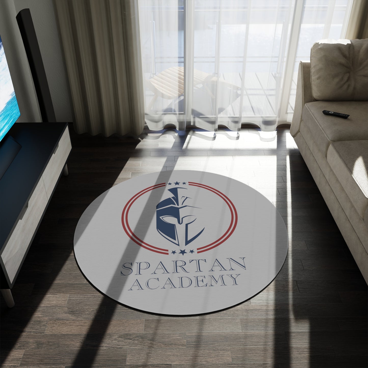 Spartan Academy Round Rug - Light Gray