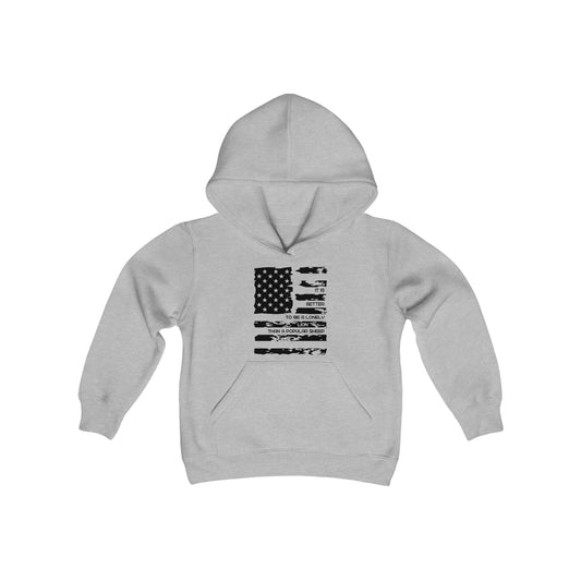 Patriotic, American Flag, Youth Hooded Sweatshirt, Front View Gray