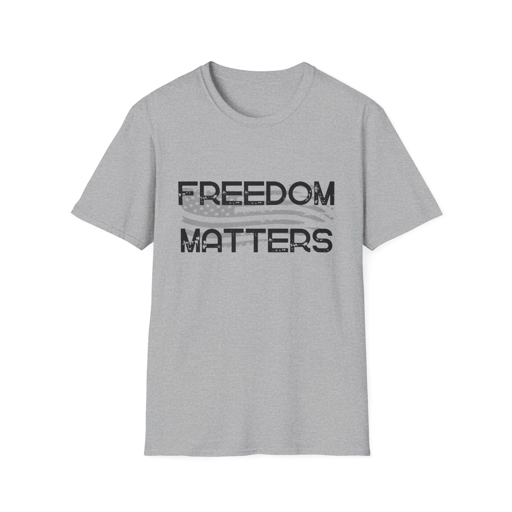 Patriotic, American Flag, Freedom Matters, T-shirt Front View Gray