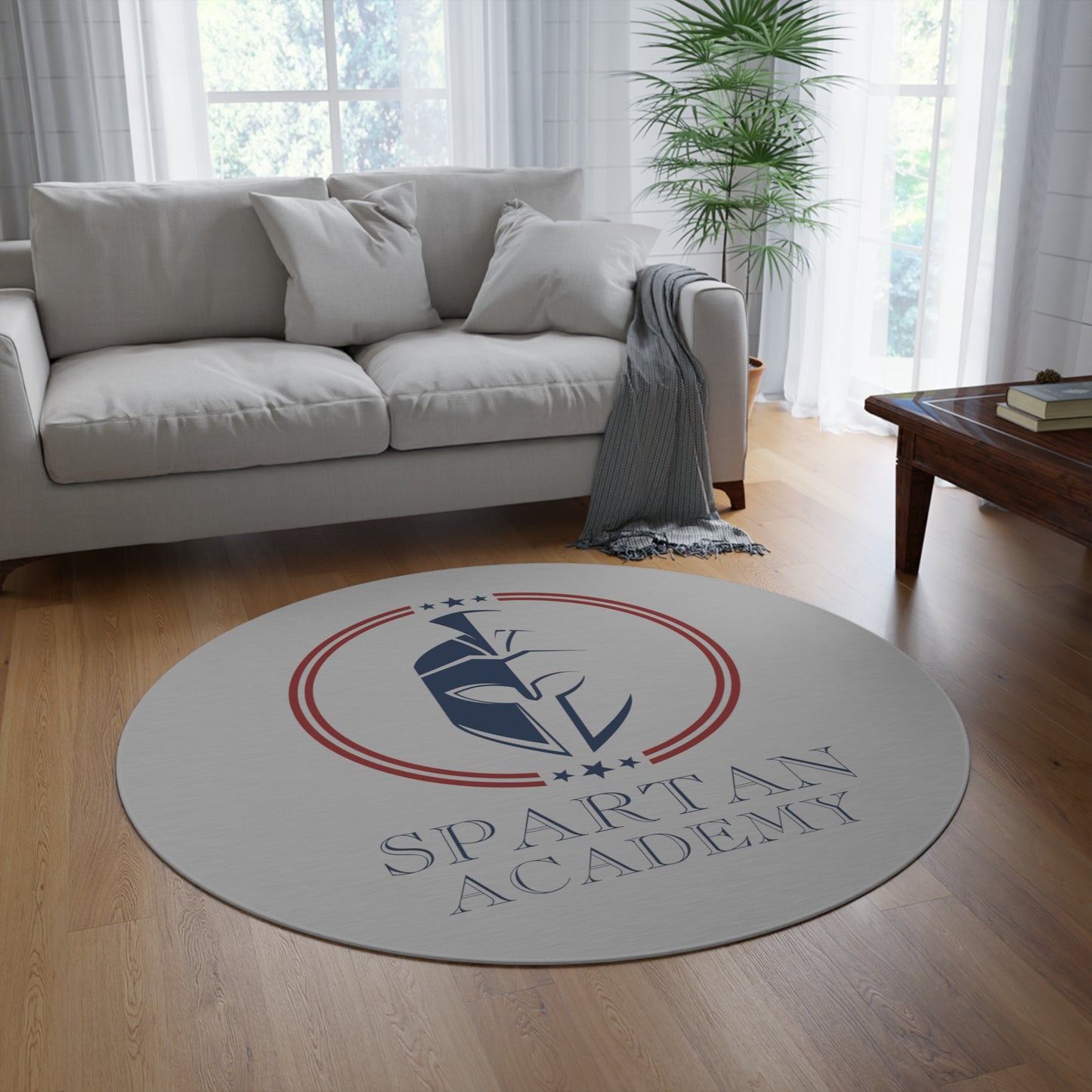 Spartan Academy Round Rug - Light Gray